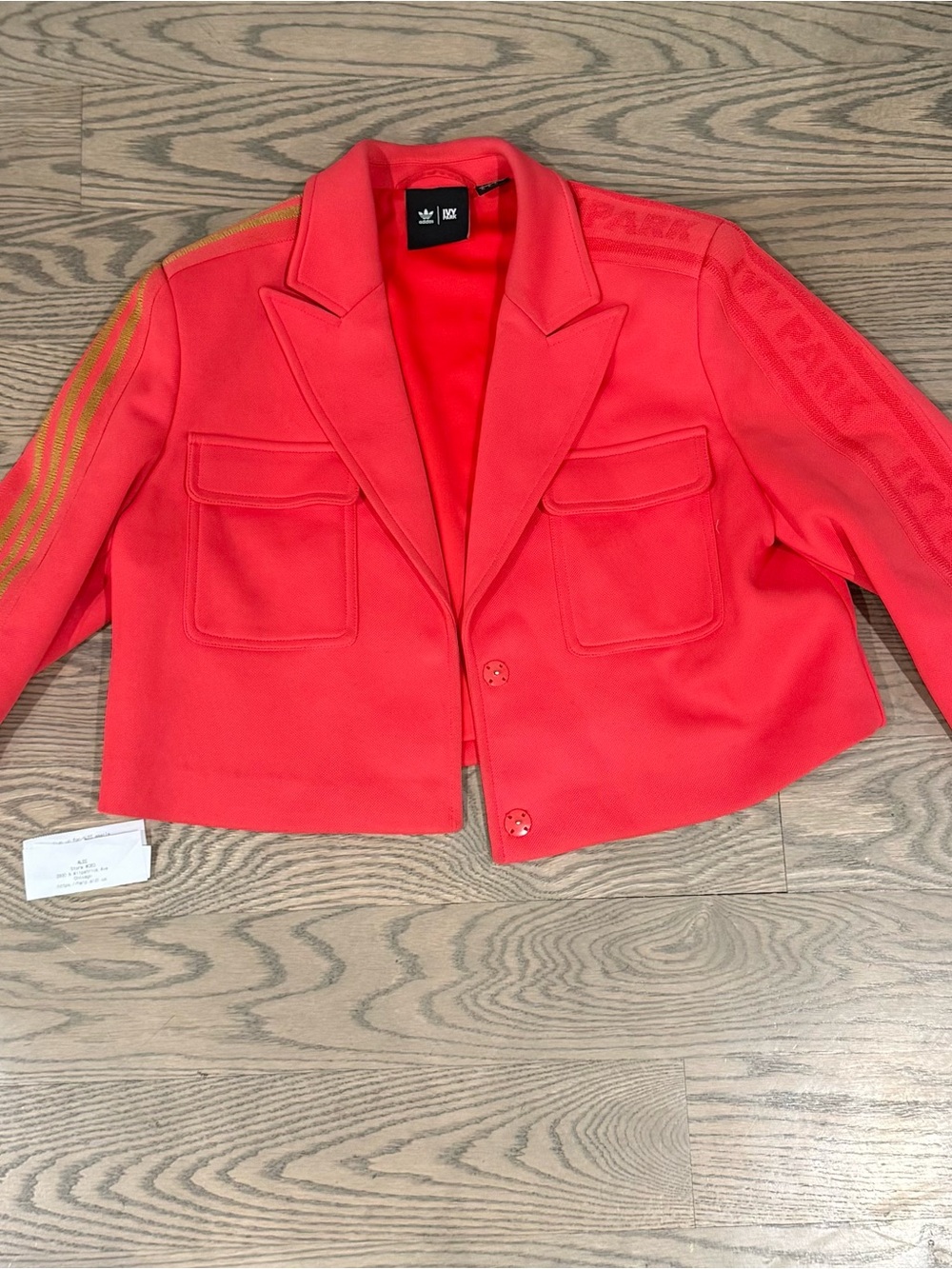 adidas x Ivy Park Cropped Red Blazer with Gold Stripe Detail